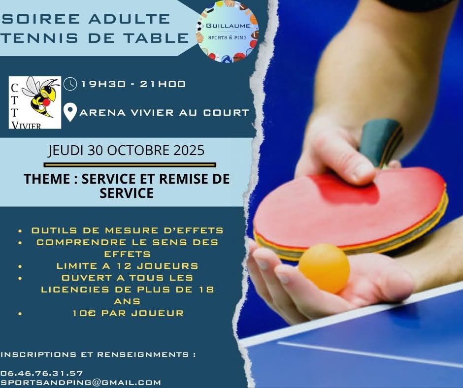 Soirée adulte tennis de table 30 oct 2025