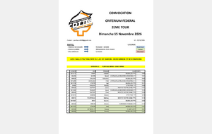 Convocation Critérium Tour 2 - Dimanche 15 novembre 2026 à Bairon